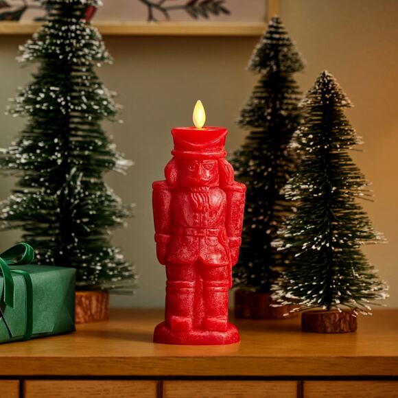 Luminara Flameless Candle Holiday Red Nutcracker Chalky Finish Moving Flame NEW